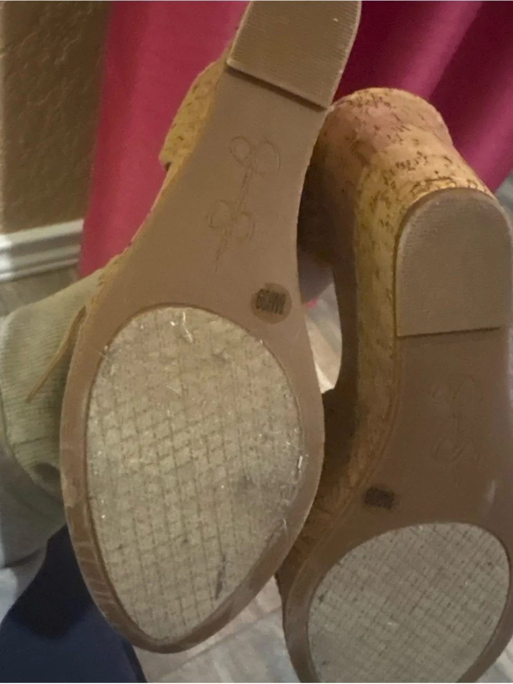 Jessica Simpson Tan Crochet Wedge Sandals with Cork Platform